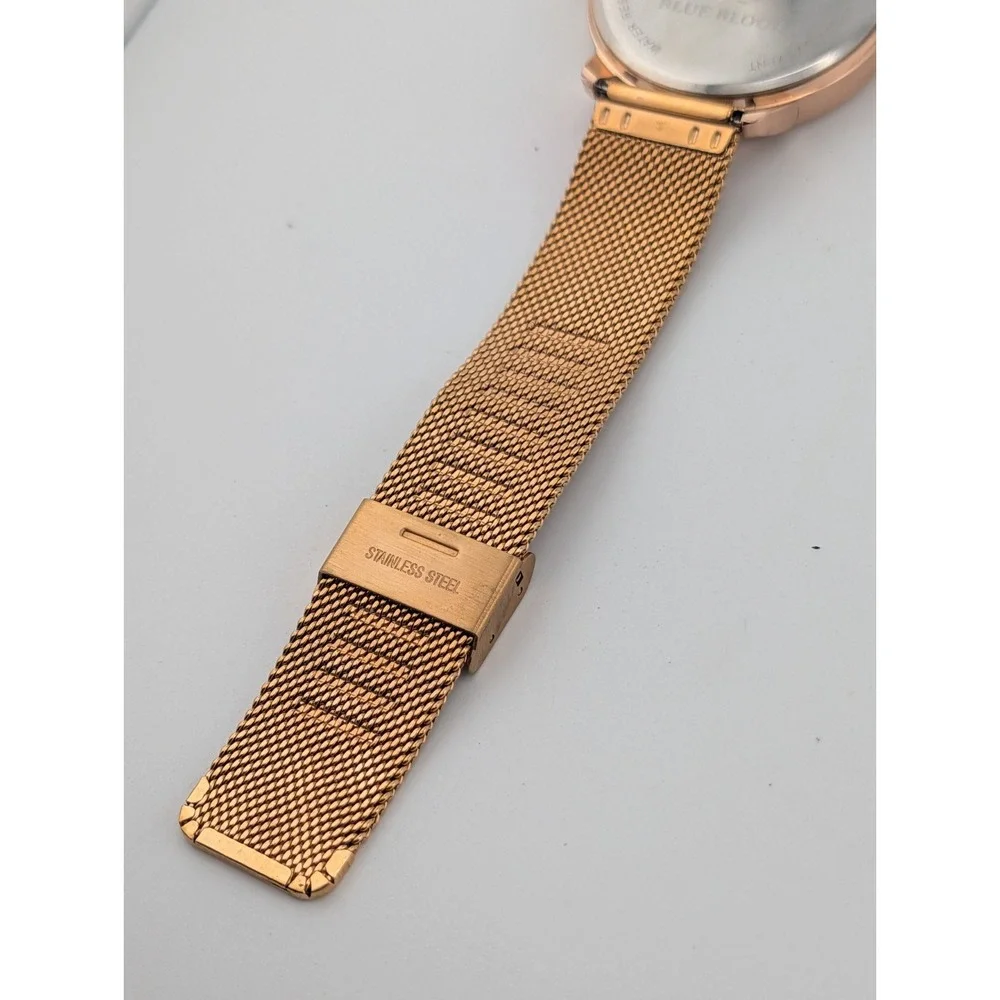 Blue Blood Men's Watch 41mm Case Blue Dial Rose Gold Mesh Metal Band New Battery